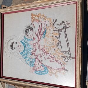 Vintage embroidered Mary and baby Jesus